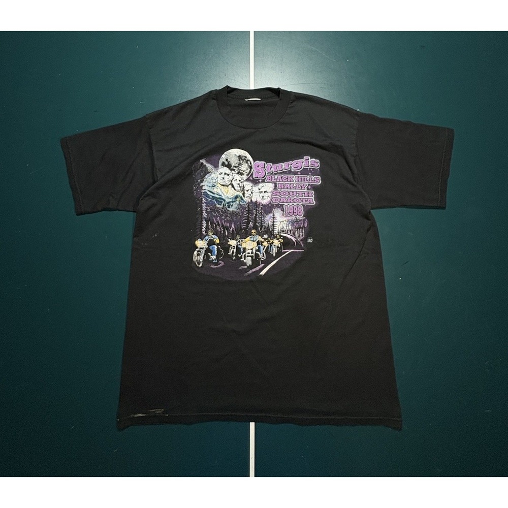 Vintage Sturgis Black Hills Rally Mount‎ Rushmore T-Shirt Size XL Black 1998 90s